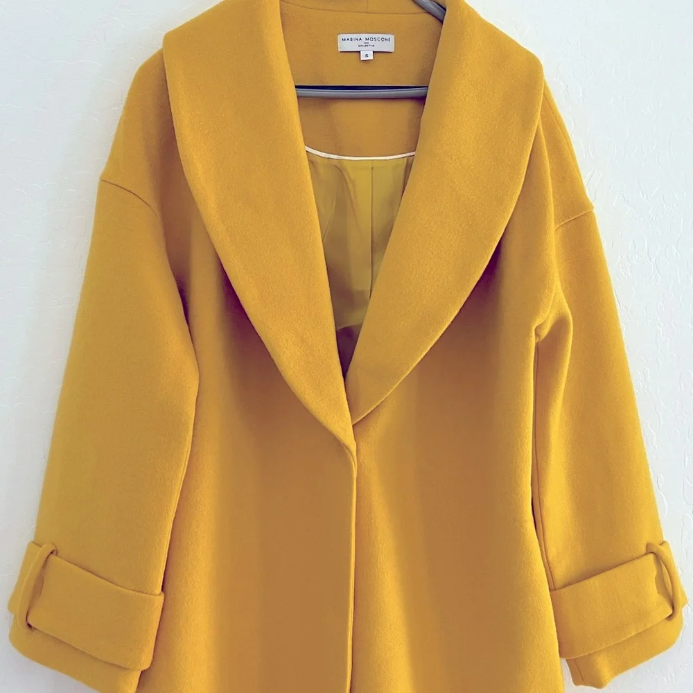 NWOT Marina Moscone × RTR Yellow Wool Blend Cocoon Coat - Picture 9 of 12